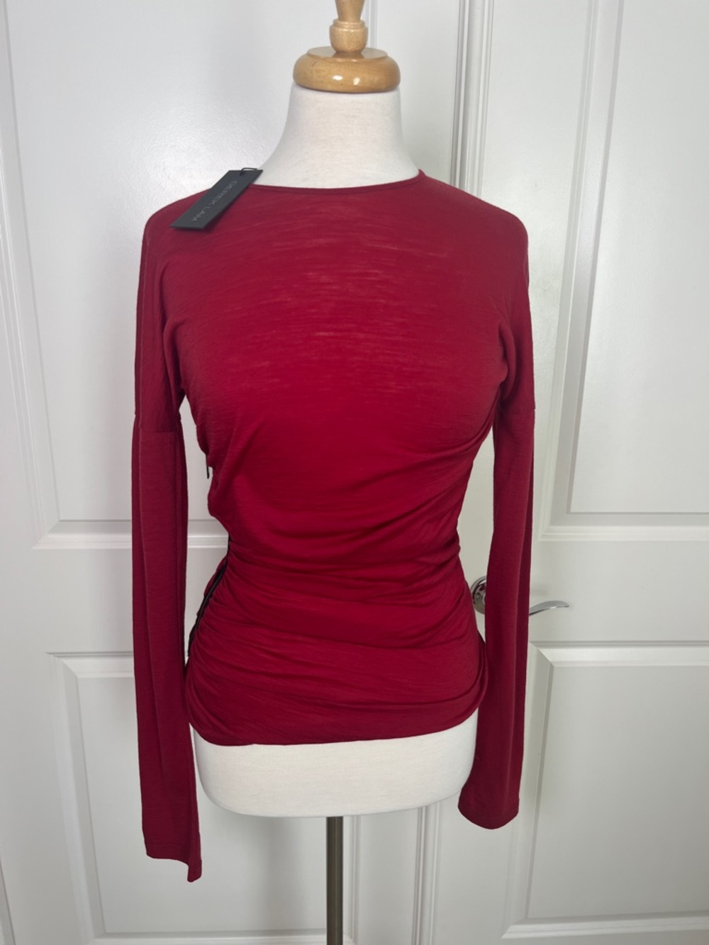 NWT Derek Lam Black Label 100% Wool Side Zip Shirred Top Size 8